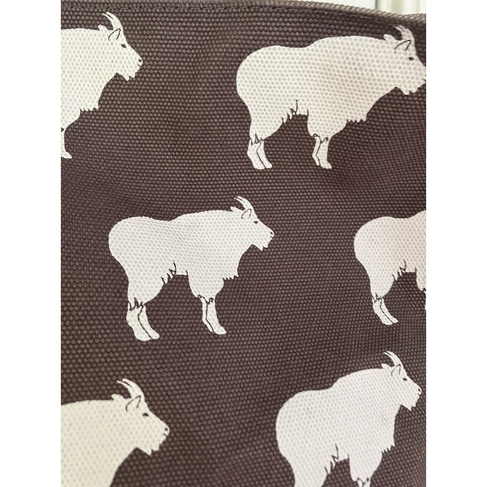 BAGGU Large Canvas Brown And White Mountain Goat Pattern Print Tote Bag Travel - Picture 2 of 12